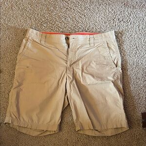 Columbia Men's Tan Flat Front Shorts with Orange Waist Trim